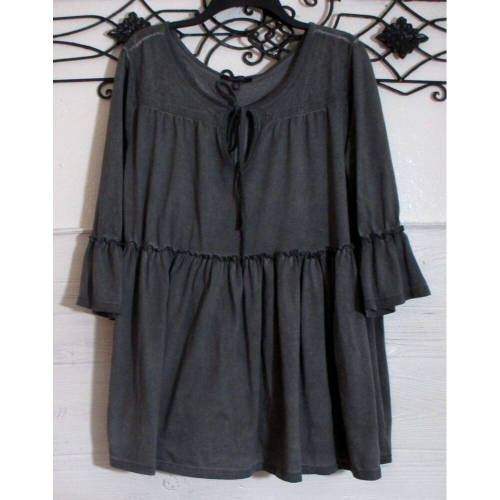 Olivia Sky Women's Top Size XL Long Sleeve Gray Distressed Round Neck